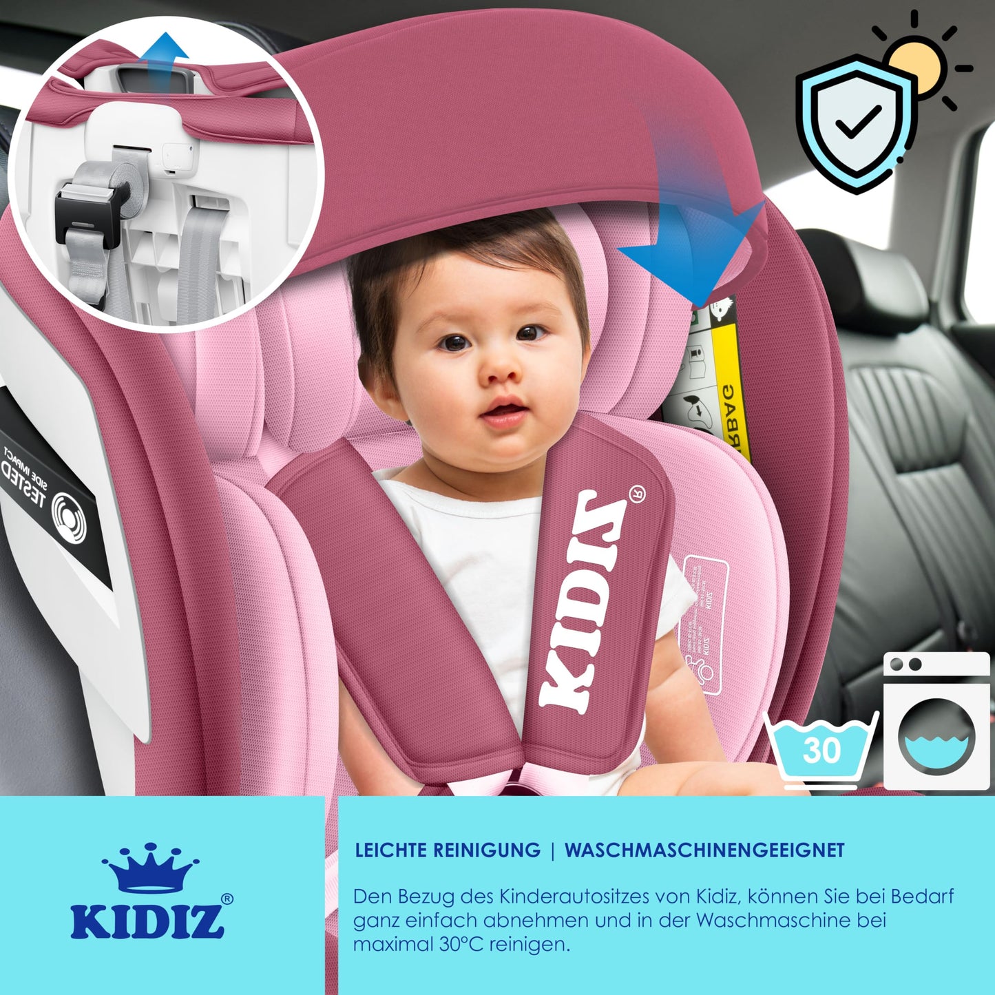 KIDIZ® Kindersitz Baby Autositz Kinderautositz Isofix Top Tether 360° drehbar Gruppe 0/1/2/3 ab Geburt 0-36kg Mit Sonnenschutzdach Seitenschutz 5 Punkt Gurt Kopfstützenverstellung ECE R129 Grau - Meloni2
