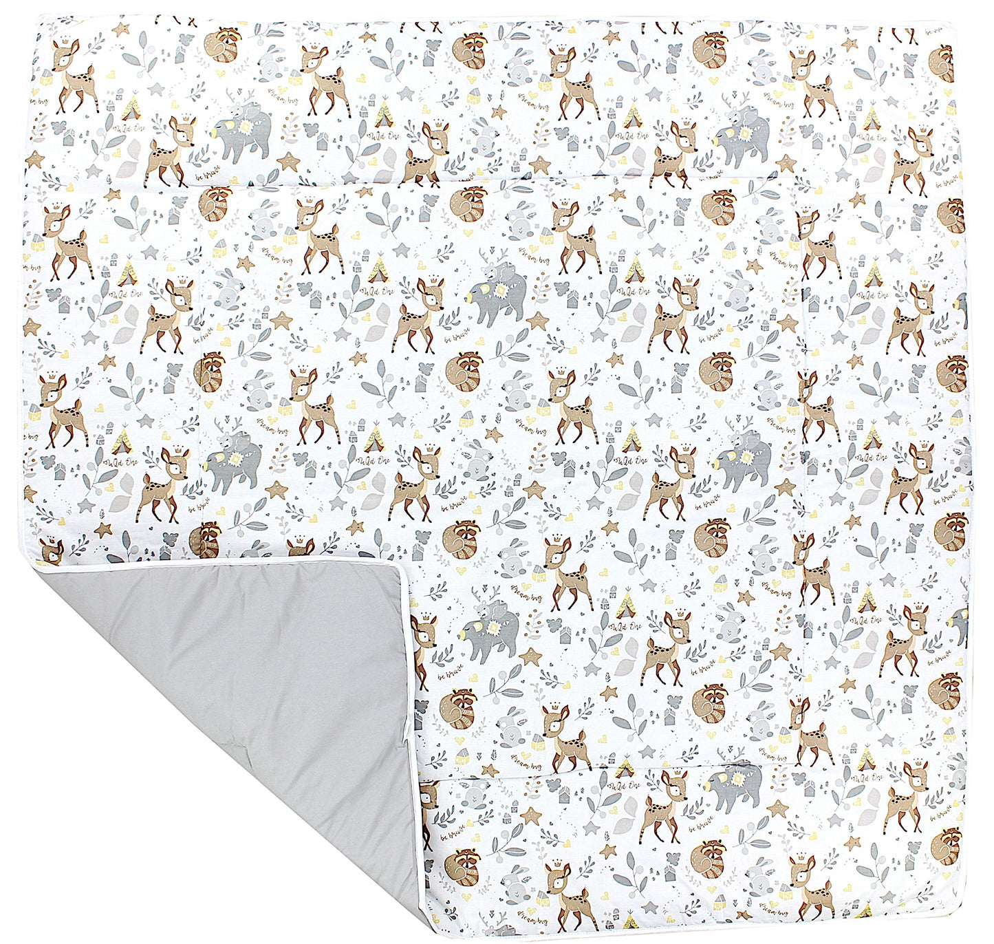 TupTam Krabbeldecke für Baby 120x120 cm - Gepolsterte Spieldecke Baby Baumwolle, XXL, OEKO-TEX, Weich & Hautfreundlich, Farbe: Wald/Beige - Meloni2