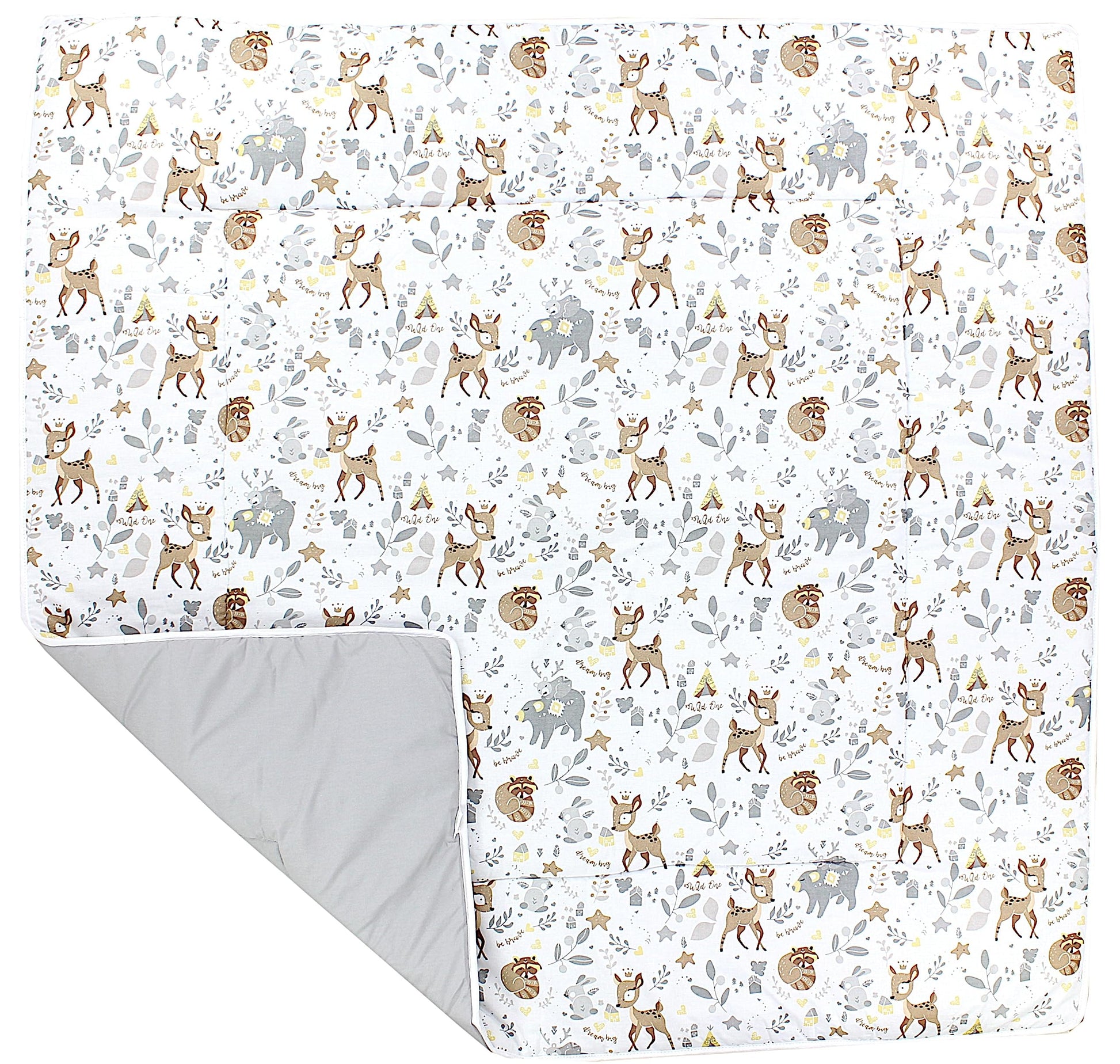 TupTam Krabbeldecke für Baby 120x120 cm - Gepolsterte Spieldecke Baby Baumwolle, XXL, OEKO-TEX, Weich & Hautfreundlich, Farbe: Wald/Beige - Meloni2