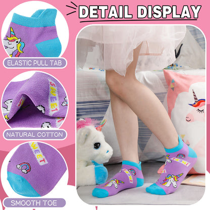 ANTSANG Kinder Lustige Socken Mädchen Sneaker Socken Kurze Einhorn Kindersocken Bunte Cartoon Baumwolle Kleinkind Socken 6 Paare