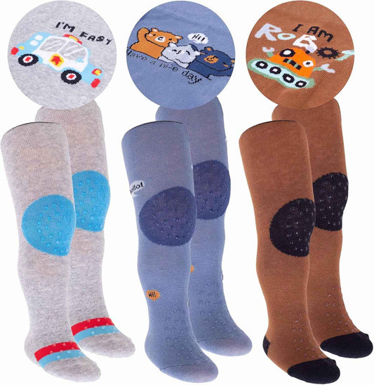 CiuchCiuch Crawling Tights 3 Pack - Three Pieces - Triple ABS - Non-Slip Material - For Children - Babies - Girls - Boys - 75% Cotton, 22% Polyester, 3% Elastane