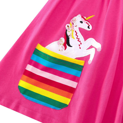 SFreeBo Girls Dresses Unicorn Rainbow Dress Kids Girls Gift Cotton Colourful Dresses for Girls 104 110 116 122 128