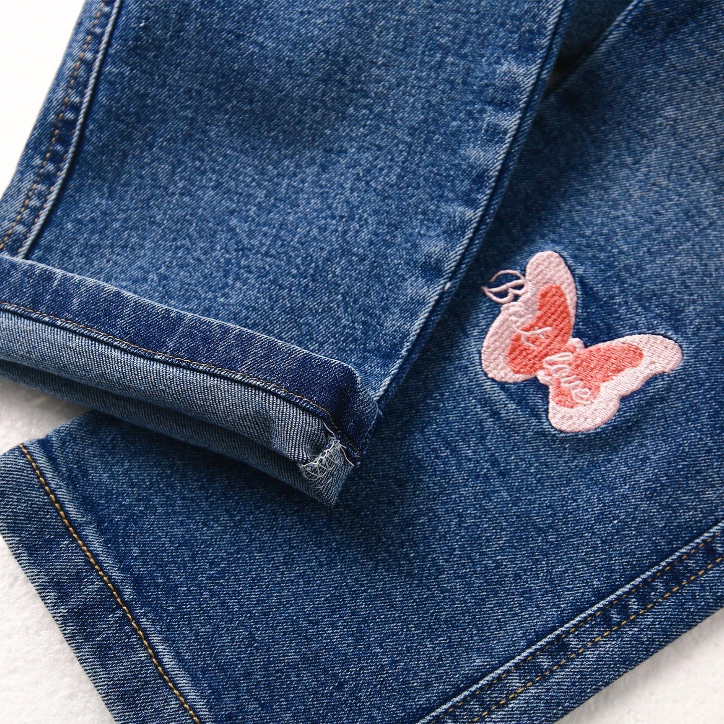 KIDSCOOL SPACE Girls Jeans Split Hem with RAL Edges Elastic Waist in High Elastic Wide Leg Denim Pants
