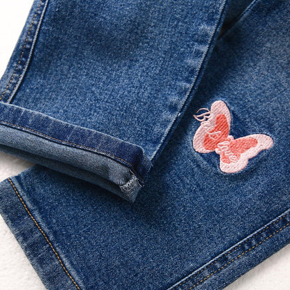 KIDSCOOL SPACE Girls Jeans Split Hem with RAL Edges Elastic Waist in High Elastic Wide Leg Denim Pants