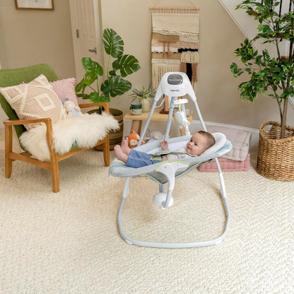 Ingenuity, Everston Babyschaukel, 180° drehbar, 3 Schaukelrichtungen und 6 -geschwindigkeiten, spielt 8 Melodien und weißes Rauschen, ab der geburt bis 9kg