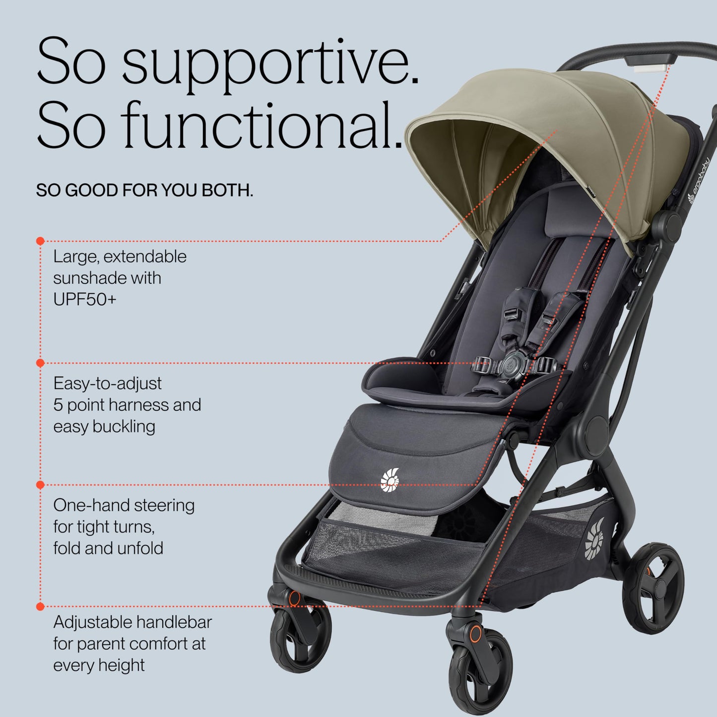 Ergobaby Metro3 Kinderwagen Buggy mit Liegefunktion, Baby-Buggy ab Geburt bis 22kg (0-4 Jahre), Zusammenklappbar und Autositz Kompatibel, höhenverstellbarer Griff, ergonomischer Sitz, Graphite Grey