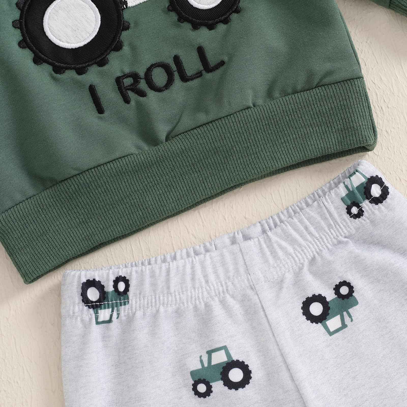 Baby Boys Soft Clothing Sets Toddler Cute Two Piece Outfit Long Sleeve Tractor Print Sweatshirt and Trousers Set Autumn Winter Jogging Suit