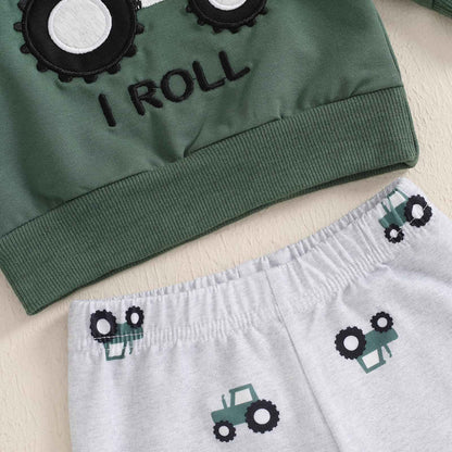 Baby Boys Soft Clothing Sets Toddler Cute Two Piece Outfit Long Sleeve Tractor Print Sweatshirt and Trousers Set Autumn Winter Jogging Suit