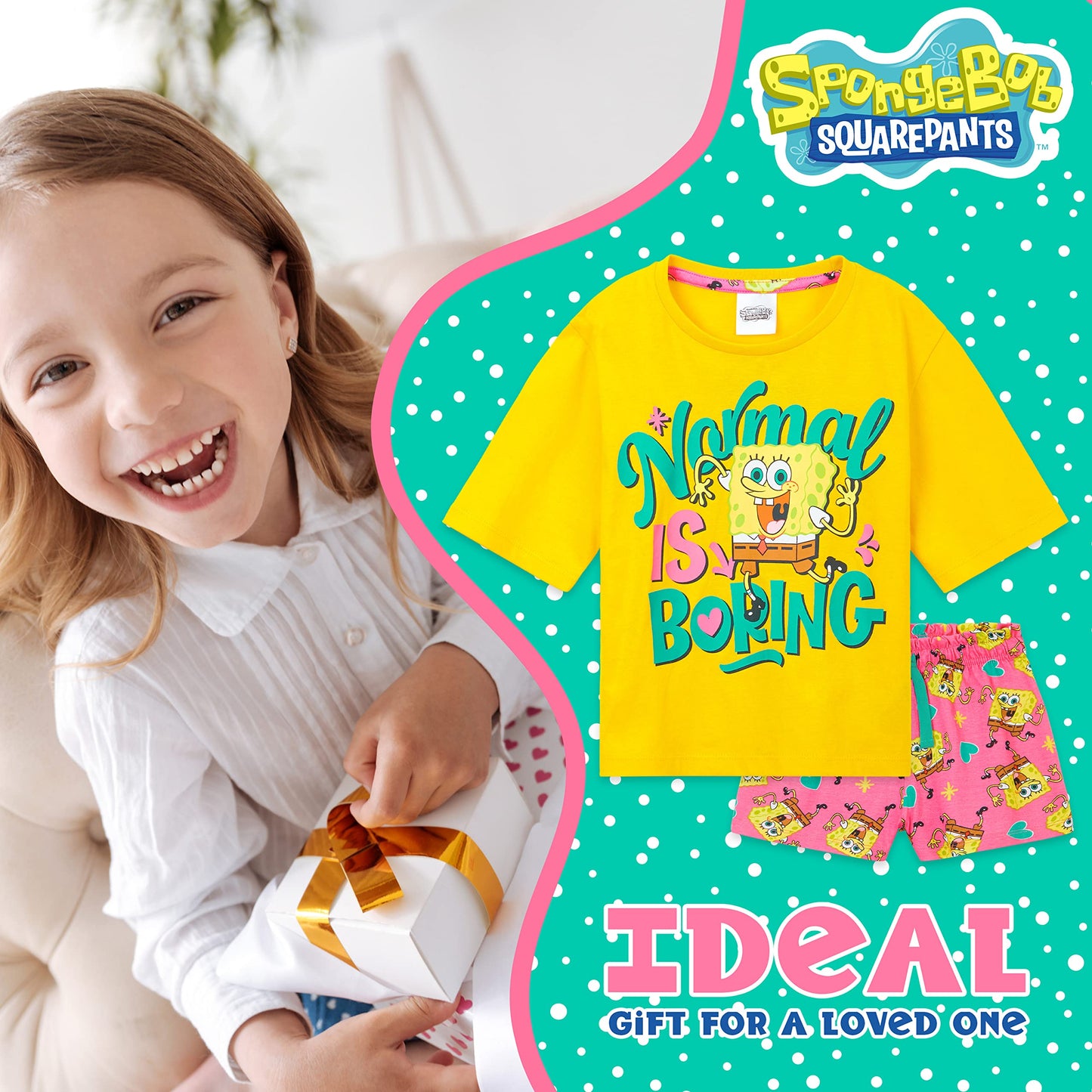 SPONGEBOB SQUAREPANTS Pyjama Kinder Teenager Weiche Mädchen Schlafanzug Kurz Sommer Lounge Set Geschenk für Mädchen
