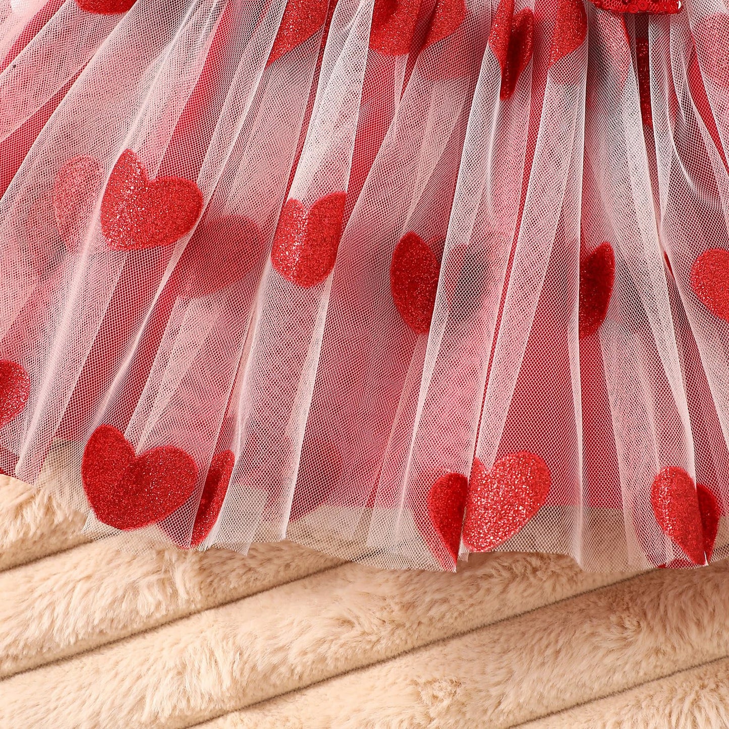 Neugeborene Baby Mädchen Valentinstag Outfit Strampler Tutu Kleid mit Stirnband Kleinkind Glitter Herz Druck Kleidung Rock