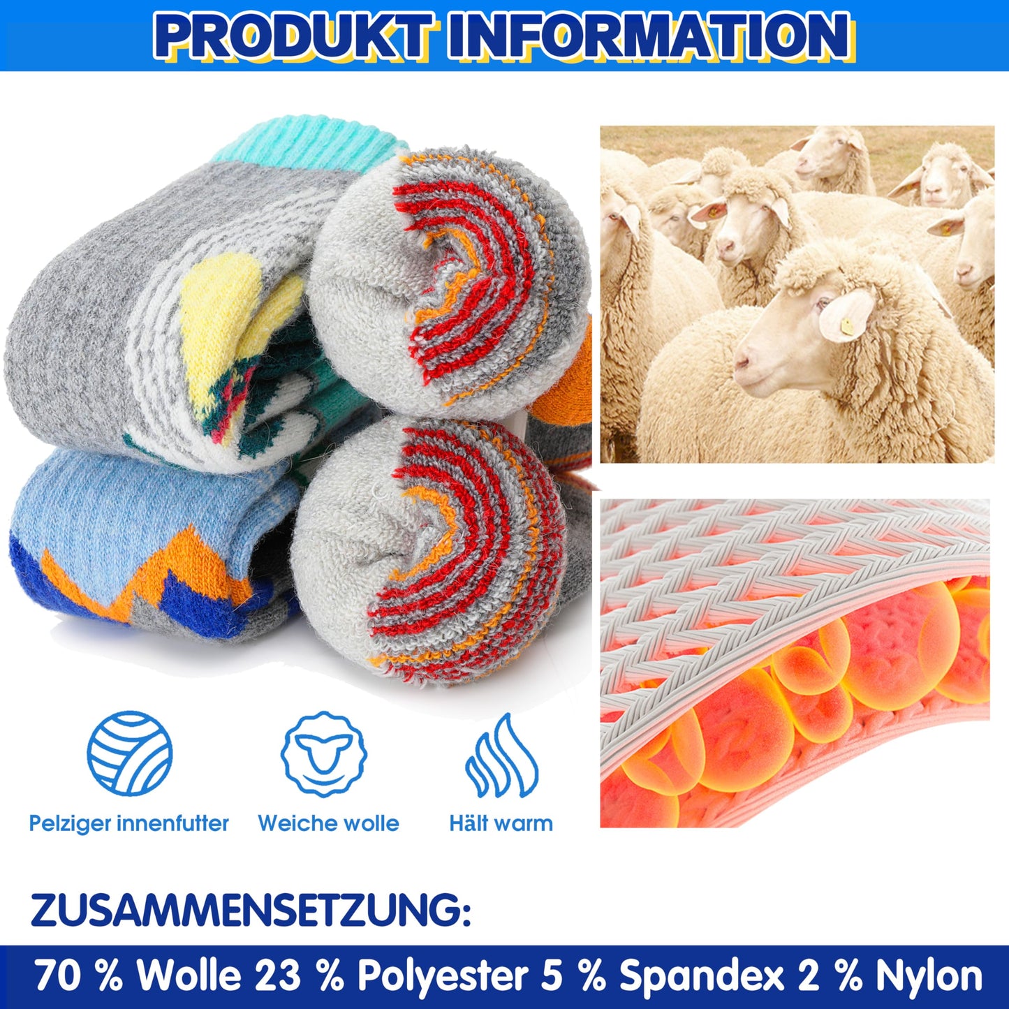 Kinder Merino Wolle Ski Socken Jungen Mädchen Thermal Dicke Warme Winter Gemütliche Knie Hohe Socken für Skifahren Snowboarden 3 Paare