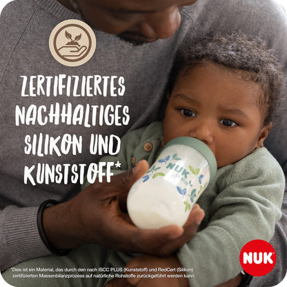 NUK for Nature Babyflaschen | mittelgroßer Trinksauger | 260 ml | Der Mutterbrust nachempfundener Anti-Colic Trinksauger ( Silikon) | Temperature Control | Nachhaltige Materialien | Grün