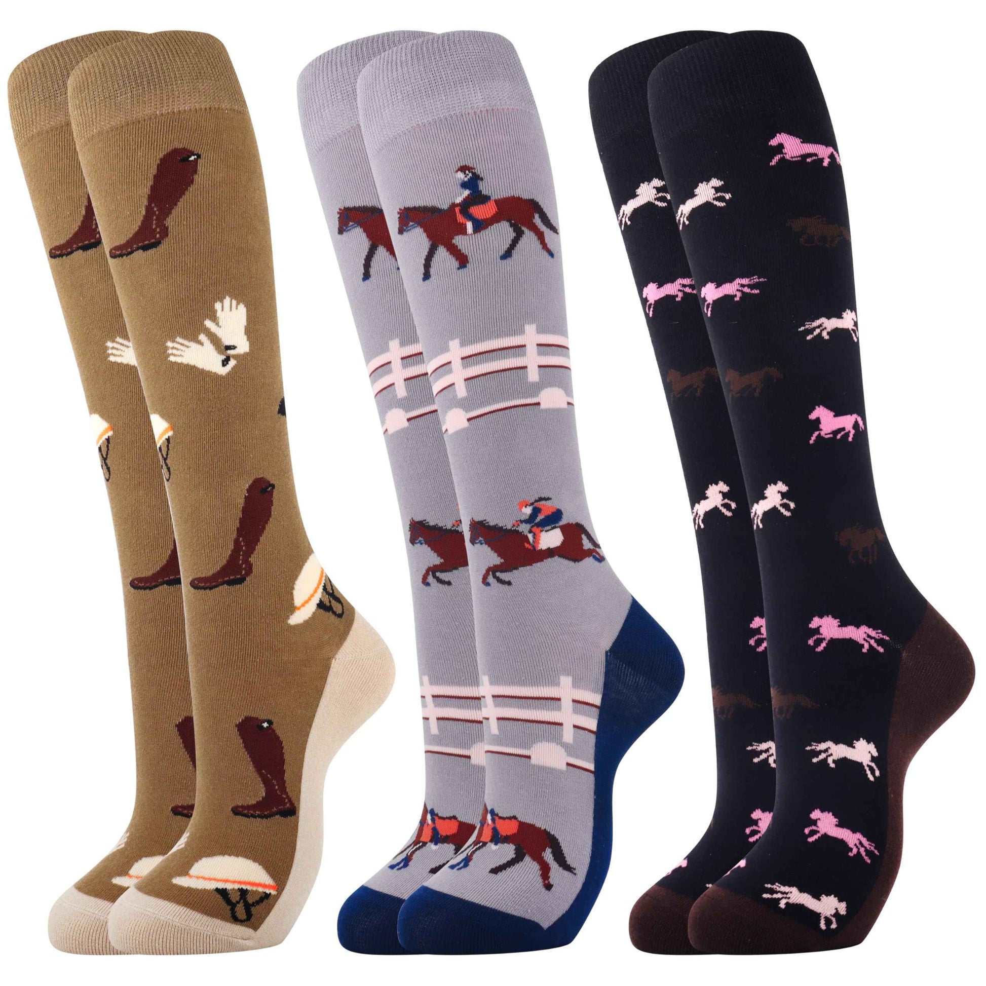Belloxis Women's Socks 39-42 Horse Girls Gift Knee Socks Women's Rider Cotton Socks