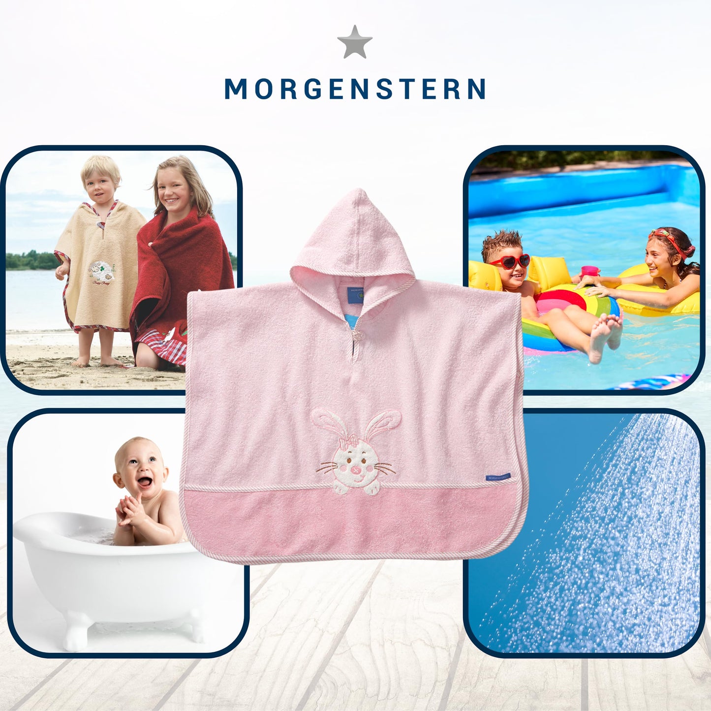 Morgenstern Bath Poncho Children's Baby Girls Boys 100% Cotton Oeko-Tex Baby Bath Towel Hooded Towel Bathrobe Terry Cloth