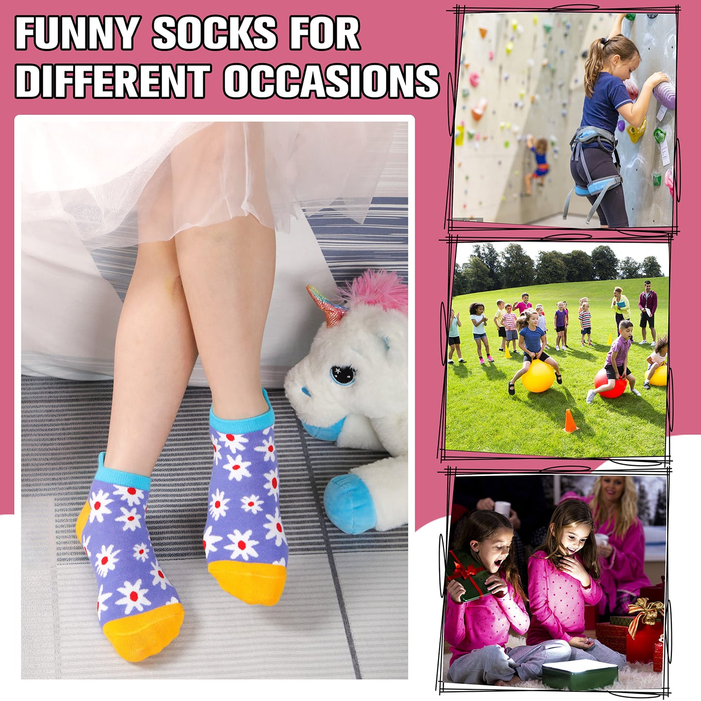 ANTSANG Kinder Lustige Socken Mädchen Sneaker Socken Kurze Einhorn Kindersocken Bunte Cartoon Baumwolle Kleinkind Socken 6 Paare