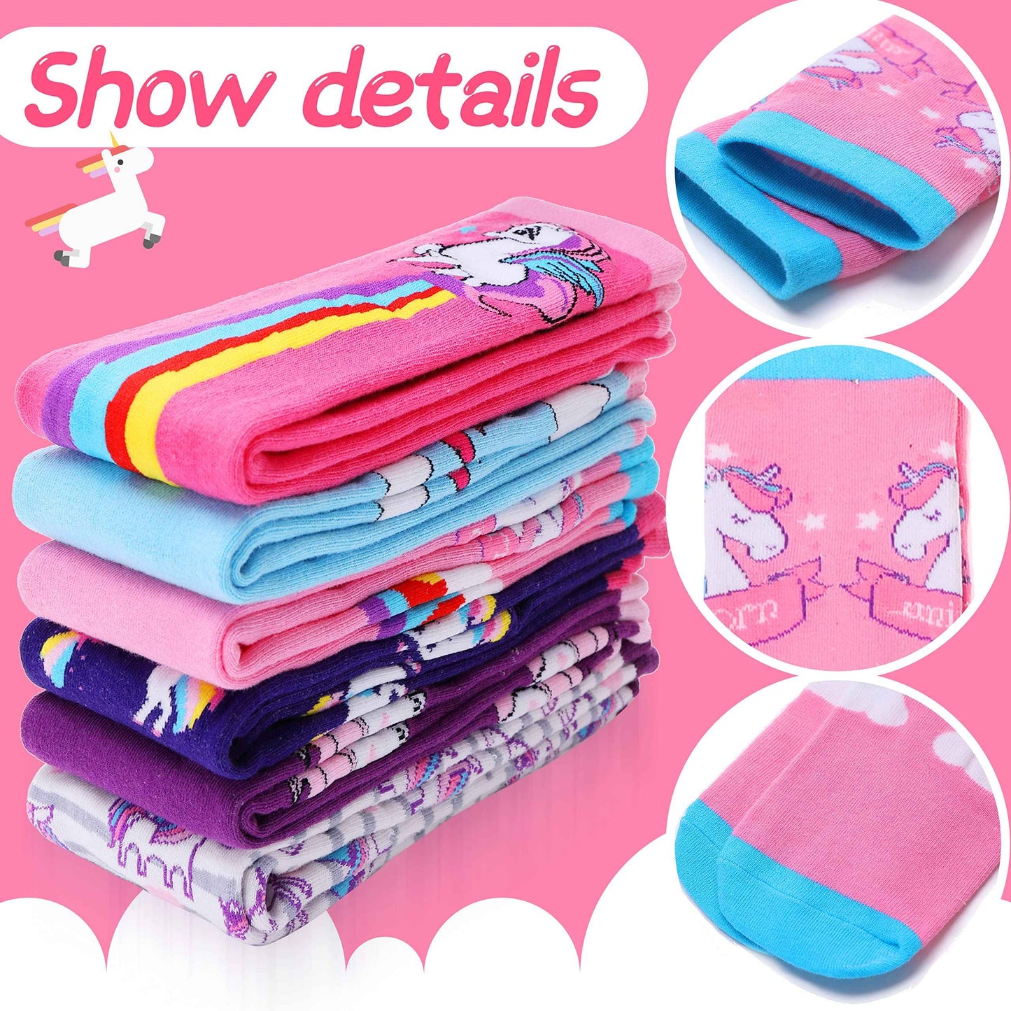 ANTSANG Girls' Knee Socks 6 Pairs for Children Gifts Long Funny Children's Socks Animal Cotton Socks 3-12 Years