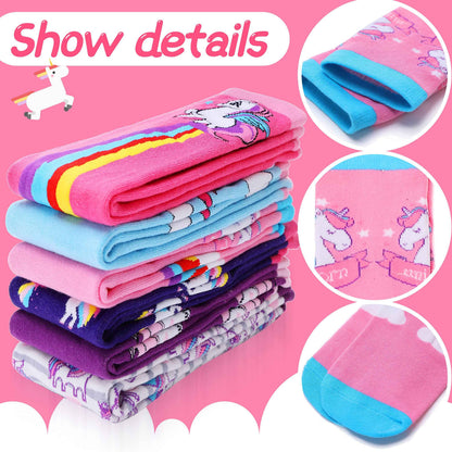 ANTSANG Girls' Knee Socks 6 Pairs for Children Gifts Long Funny Children's Socks Animal Cotton Socks 3-12 Years