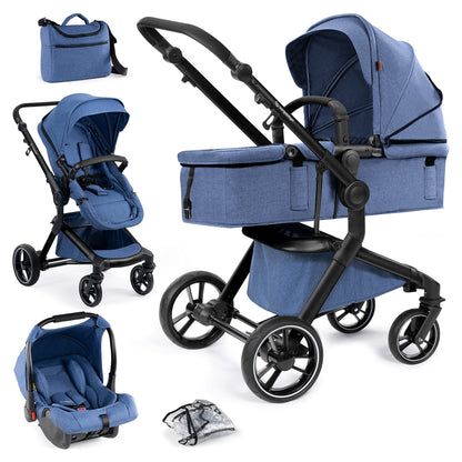Bergsteiger Lugo 3-in-1 Pushchair Complete Set Including Accessories - Baby Seat, Buggy Attachment, Sun Protection & Weather Footmuff | Isofix Station Available
