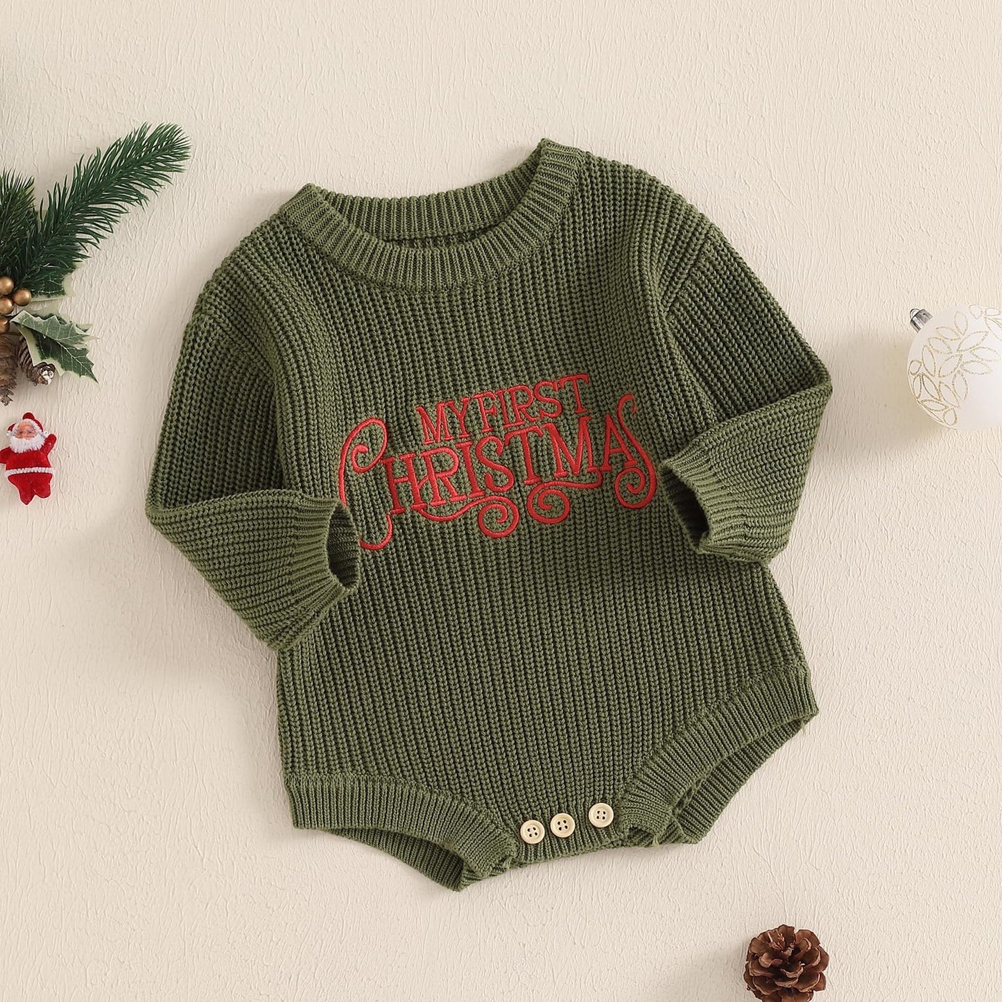 Geagodelia Knitted Christmas Romper Baby Girl Boy Christmas Jumper My First Christmas Newborn Baby Jumper Romper Bodysuit Christmas Jumper