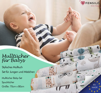 FENSILO - Mulltücher - Mullwindeln - 10er Pack 70x80 cm - Stoffwindeln, Made IN EU, schadstoffgeprüft - Spucktücher Set für Mädchen – Baby Mullwindeln- Rosa - Oeko-TEX Zertifiziert