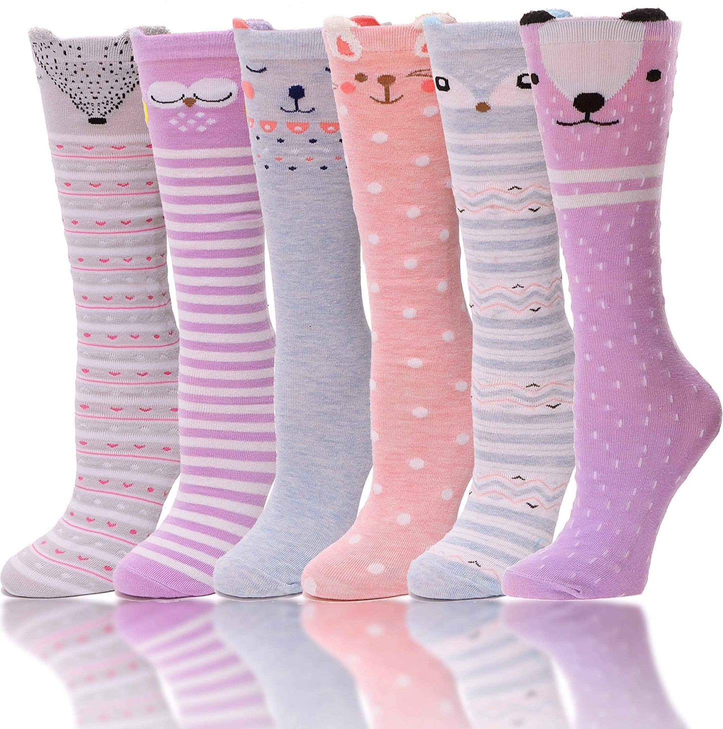 ANTSANG Girls' Knee Socks 6 Pairs for Children Gifts Long Funny Children's Socks Animal Cotton Socks 3-12 Years