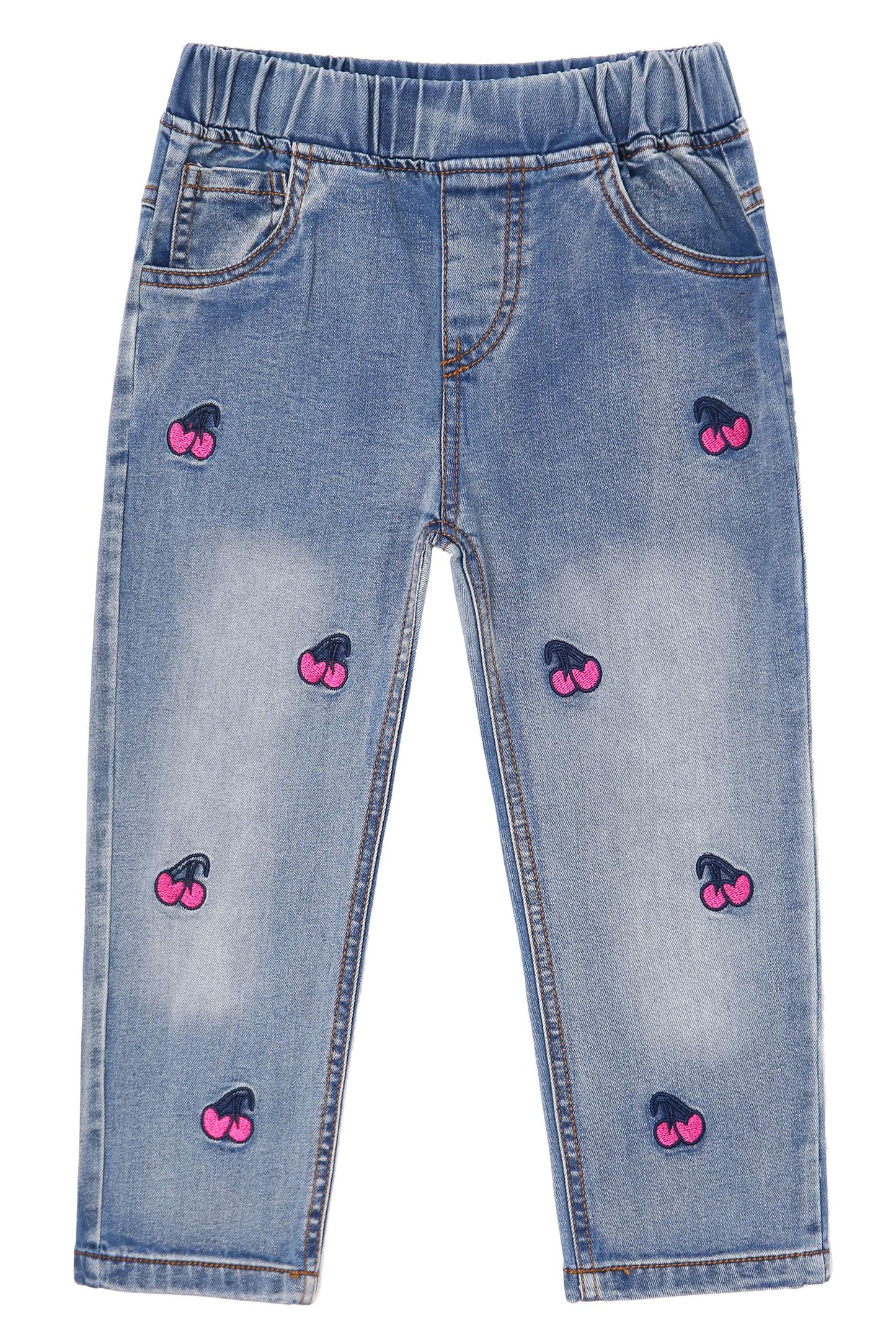 KIDSCOOL SPACE Girls Jeans Split Hem with RAL Edges Elastic Waist in High Elastic Wide Leg Denim Pants