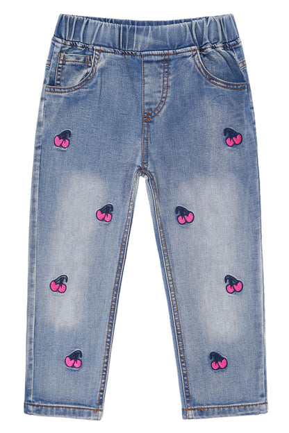 KIDSCOOL SPACE Girls Jeans Split Hem with RAL Edges Elastic Waist in High Elastic Wide Leg Denim Pants