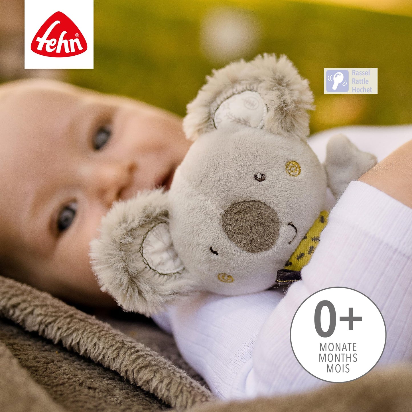 Fehn Baby Ring Greifling Lama - Kuscheltier Babyspielzeug mit Rassel - Motorikspielzeug für das spielerische Lernen - Plüschtier als Einschlafhilfe - Spielzeug für Babys & Kleinkinder ab 0+ Monaten