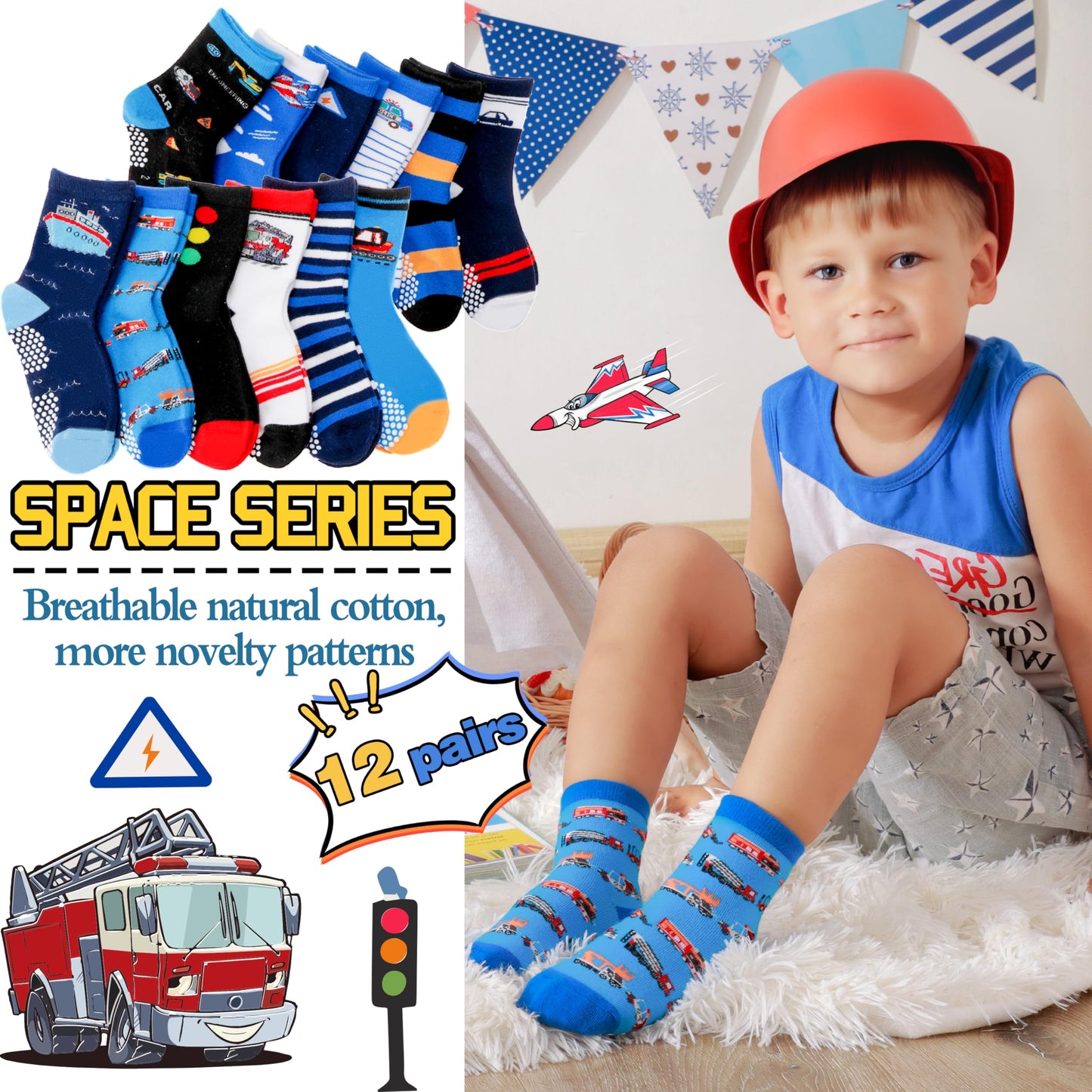 Welwoos 12 Paare Stoppersocken Kinder Baby Jungen Antirutschsocken Kinder Anti Rutsch Rutschfeste Baumwolle Socken
