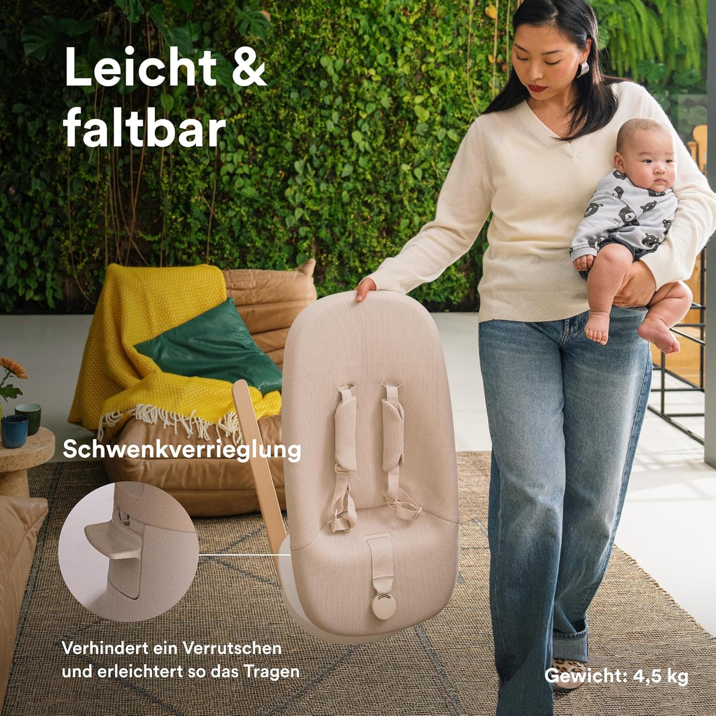 Stokke Yoga Baby Rocker & Swing, Light Sand - 2 Directions of Movement for Soothing & Stimulation of Babies up to 11 kg - With Newborn Pillow for Head Support - 3 Adjustable Positions