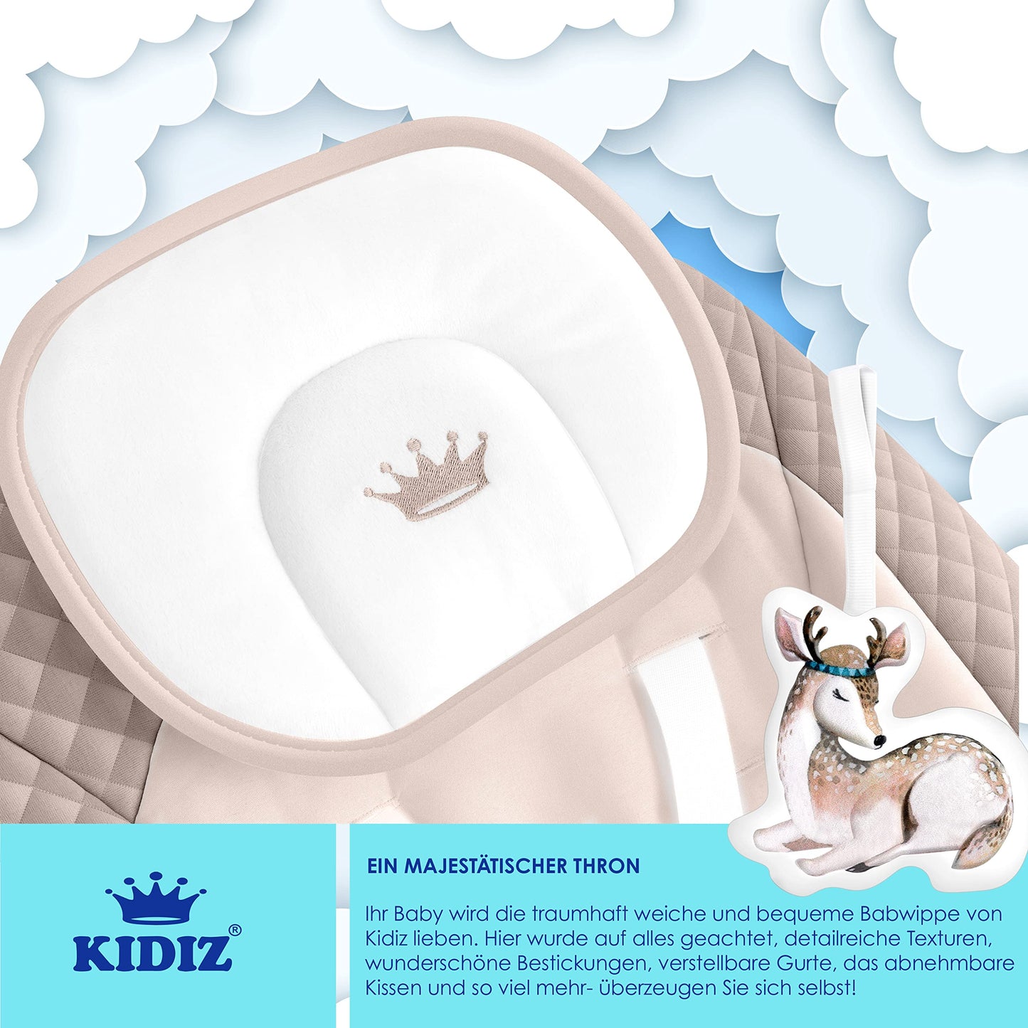KIDIZ® Baby Rocker Baby Swing with 5 Speed Settings Foldable Baby Rocker Swing Baby High Chair with Play Arch Toys 5 Soothing Natural Sounds Newborn Anthracite