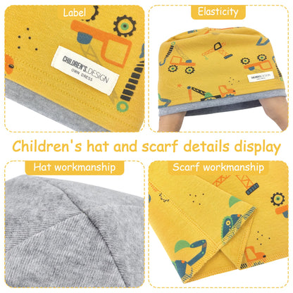 Kinder Beanie Mütze & Loop Schal Set, 95% Baumwolle Mütze Schal Set Mädchen Jungen 2-8 Jahren, Schlauchschal Warme Wintermütze Strickmützen für Herbst Winter Frühling