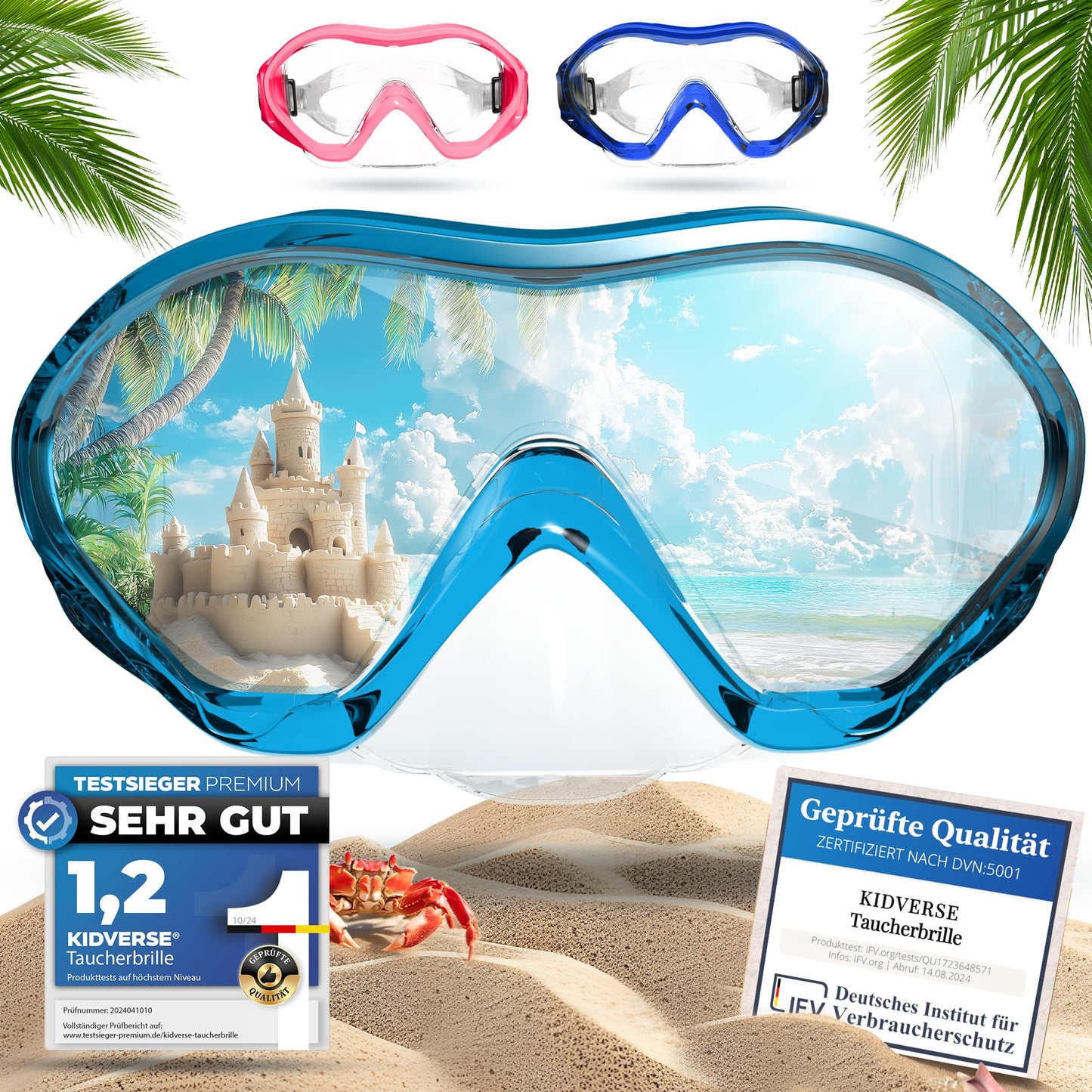 KIDVERSE Schnorchelset Kinder - Taucherbrille mit Schnorchel - Panorama Taucherbrille mit Nase - Kindertaucherbrille Alternative Schnorchelmaske