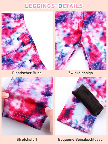 Ruisita 2 Pack Girls Winter Leggings Warm Thick Fleece Lined Leggings for Kids Ankle Length Printed Stretch Pants