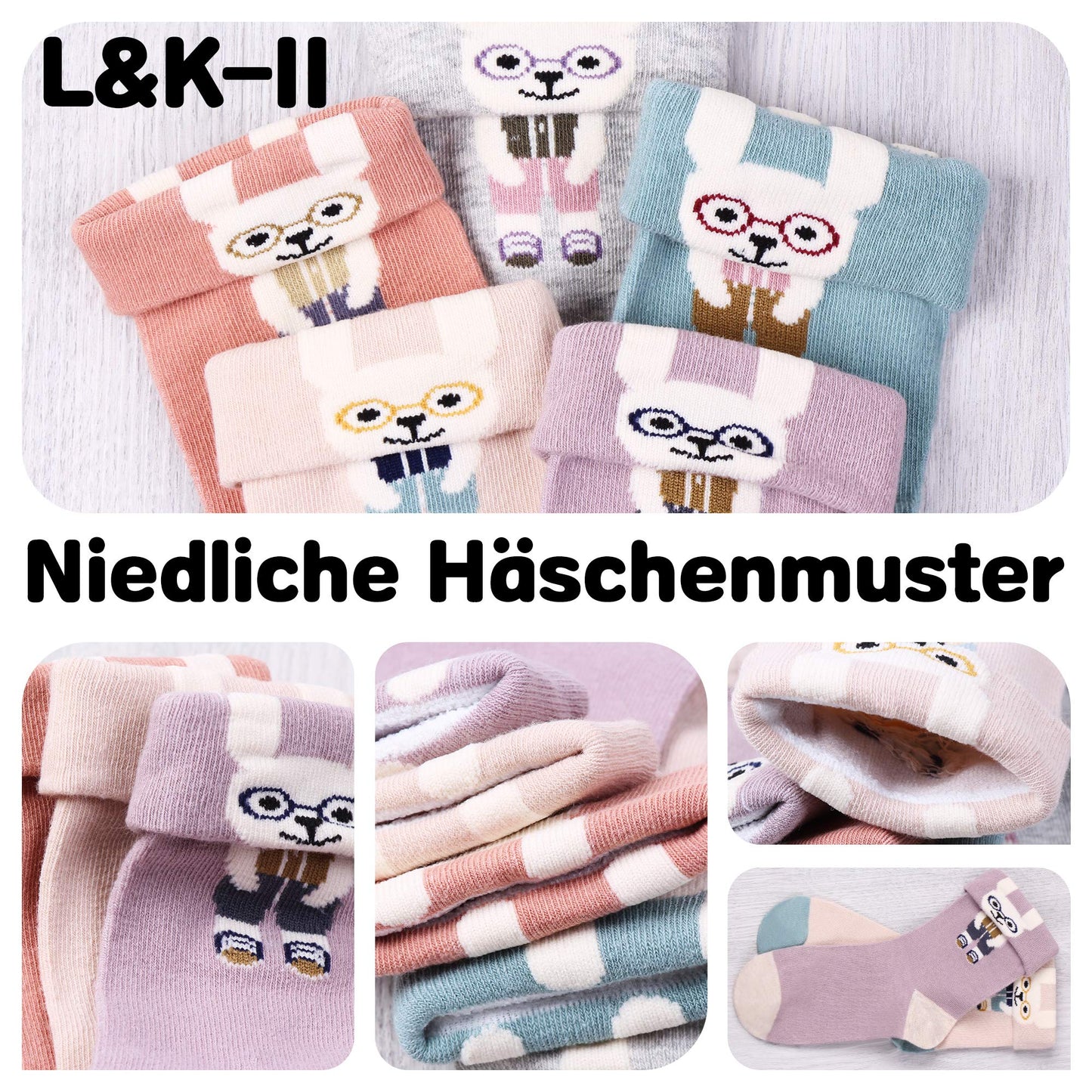 L&K-II 10/12 Paar Kinder Mädchen Socken mit niedlichen Herzmustern Kids Füßlinge Sneakersocken bunt 2825