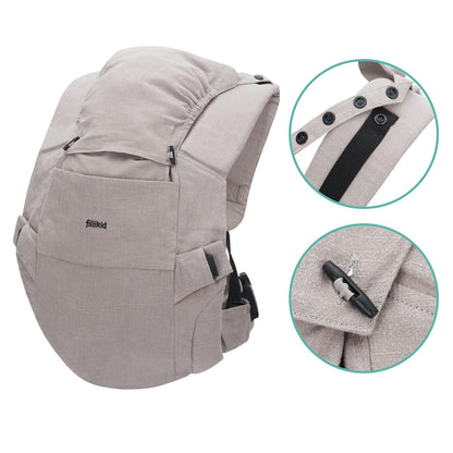 Fillikid Babytrage Natural ab 3,5-20 kg für Bauch-, Hüft und Rückentrageposition - Grau
