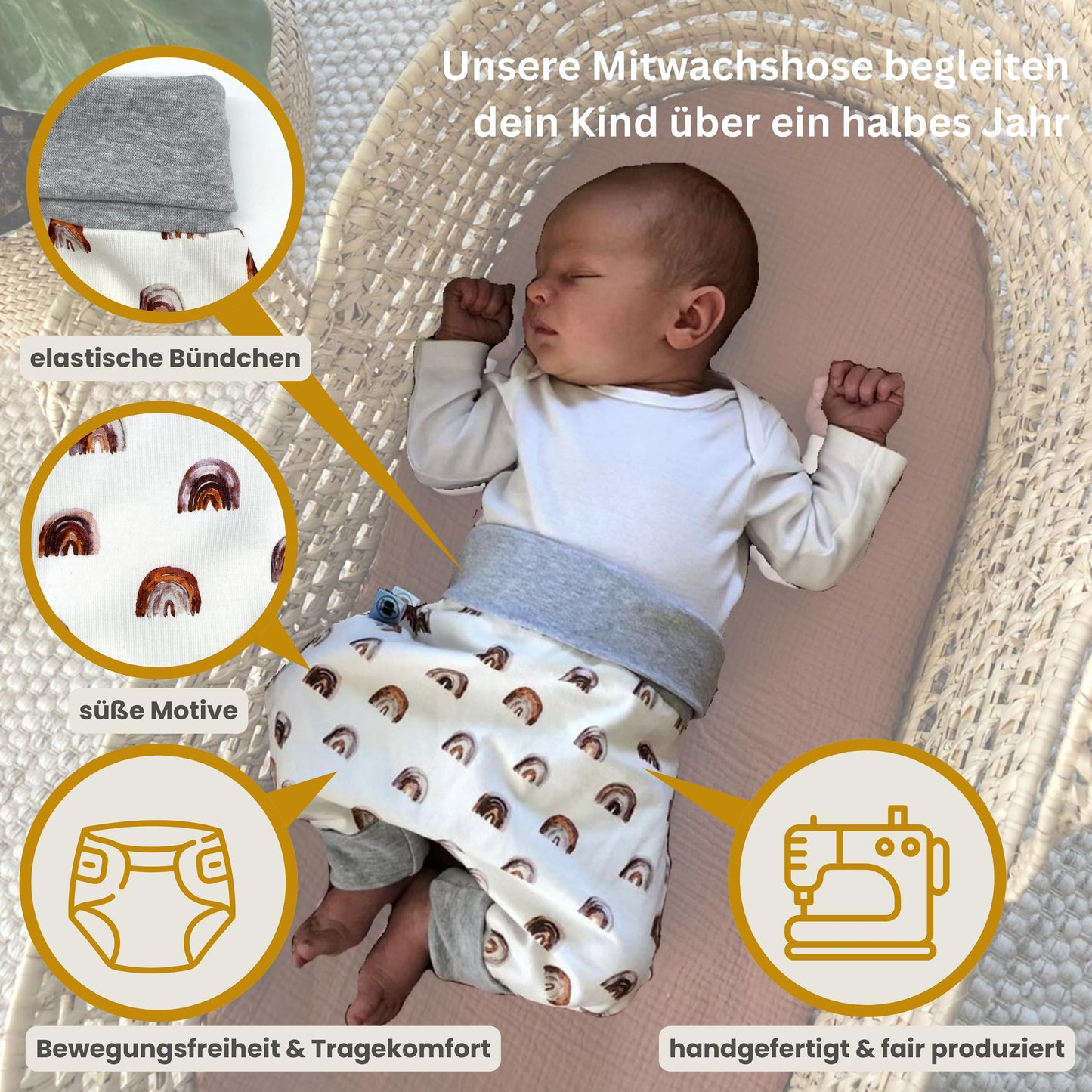 Baby Baggy Trousers, Handmade Cotton Jersey Grow Trousers, Sizes 50-74, 68-86, 92-104, Wide Waistband (Wild Life, 50-74)