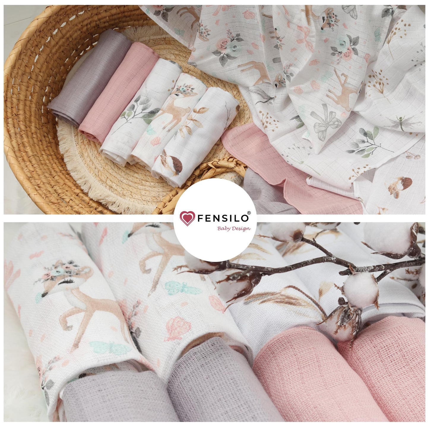 FENSILO - Mulltücher - Mullwindeln - 10er Pack 70x80 cm - Stoffwindeln, Made IN EU, schadstoffgeprüft - Spucktücher Set für Mädchen – Baby Mullwindeln- Rosa - Oeko-TEX Zertifiziert