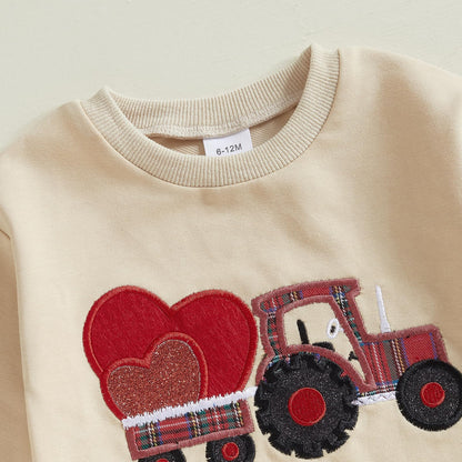 Baby-Frühlings-Outfit für Jungen, Trainingsanzüge mit Traktor-/Auto-Print, Sweatshirts mit langen Ärmeln mit Autodruck + elastische Kordelzughose, 2-teiliges Sportbekleidungsset, weiche Traktor-Outfits