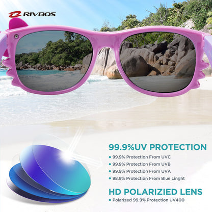 RIVBOS Rubber Sunglasses Children's Polarised UV400 Protection Flexible Glasses with Strap Boys Girls Baby and Children Age 3-10 RBK002-1