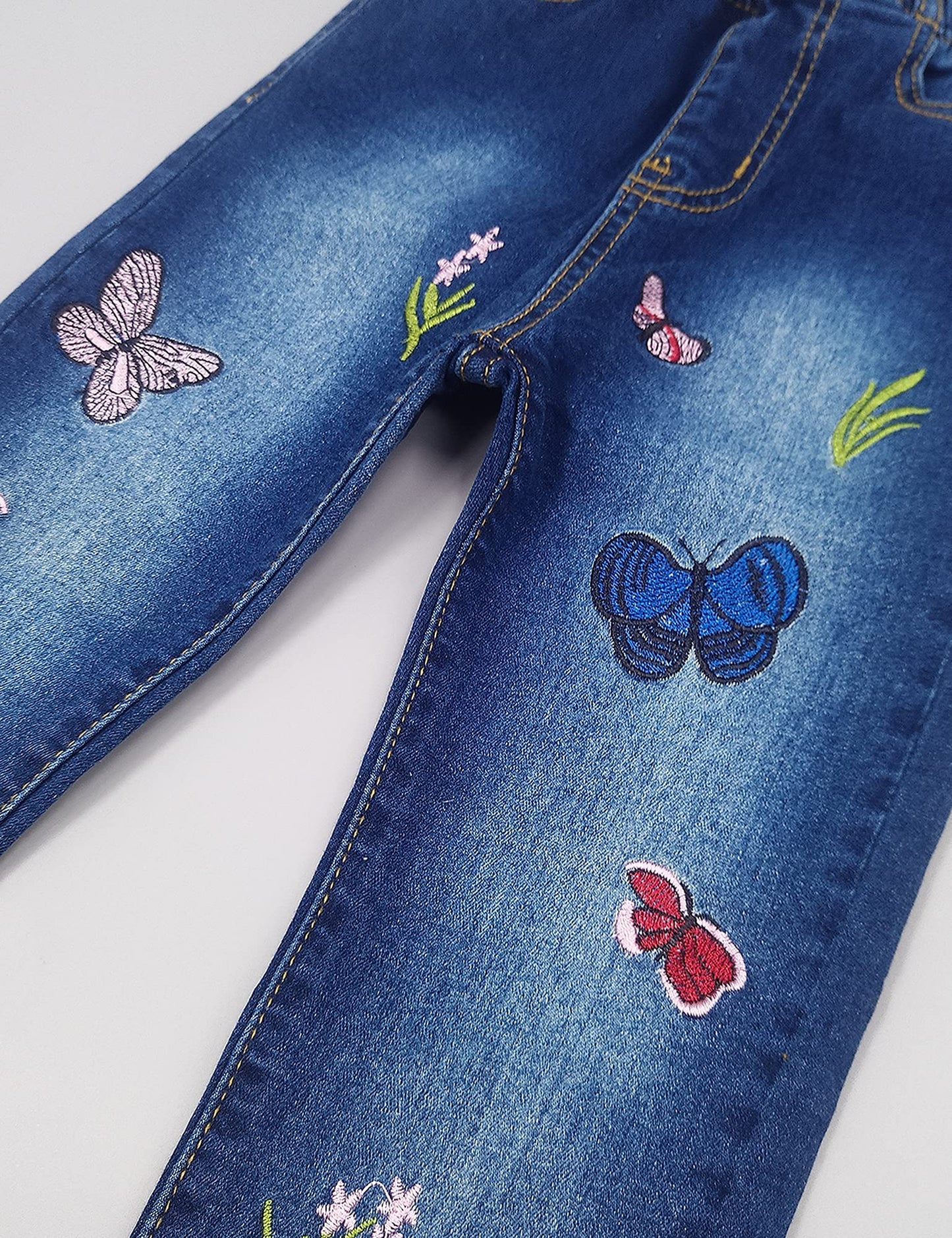 KIDSCOOL SPACE Girls Jeans Split Hem with RAL Edges Elastic Waist in High Elastic Wide Leg Denim Pants
