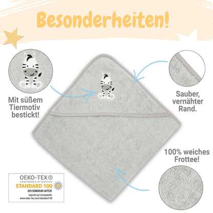 Babykajo Baby-Kapuzenhandtuch-Set mit 2 Waschlappen, Öko-Tex Standard 100 zertifiziert, weiches Frottee-Babyhandtuch mit Kapuze, 80 x 80 cm