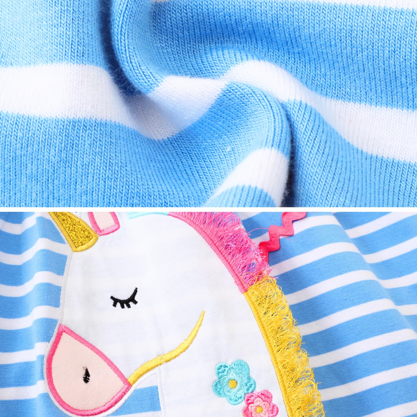 FILOWA Kleider für Mädchen Kinder Einhorn Blumen Stickerei Herz Druck Tier Sommerkleid Cartoon Kinderkleider Embroider Baumwolle Mädchenkleid Lange/Ärmellos Lässige Geburtstag Kinderkleidung,Gr.92-128