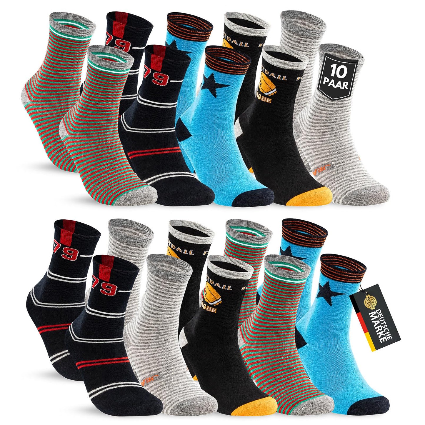 10 Paar Kinder Socken Jungen & Mädchen Baumwolle Kindersocken