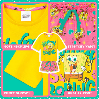 SPONGEBOB SQUAREPANTS Pyjama Kinder Teenager Weiche Mädchen Schlafanzug Kurz Sommer Lounge Set Geschenk für Mädchen