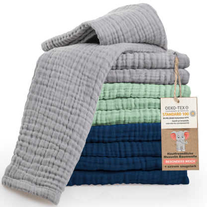 LAYNENBURG 10er-Set Premium Spucktücher Baby aus extra weichem Musselin - 100% Baumwolle - 30x50cm - Oeko Tex 100 - Musselin-tücher als Mulltücher, Mullwindeln oder Stoffwindeln (weiß)