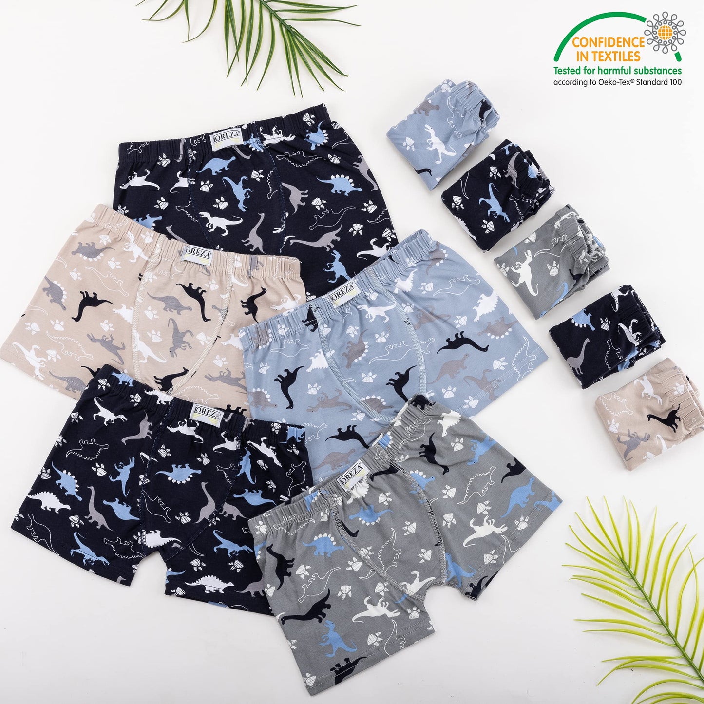LOREZA ® 10er Pack Jungen Boxershorts Slips Dinosaurier Motiv Unterhosen Baumwolle