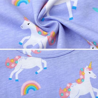 FILOWA Kleider für Mädchen Kinder Einhorn Blumen Stickerei Herz Druck Tier Sommerkleid Cartoon Kinderkleider Embroider Baumwolle Mädchenkleid Lange/Ärmellos Lässige Geburtstag Kinderkleidung,Gr.92-128
