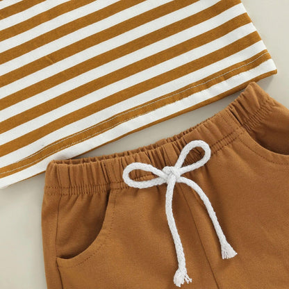 Baby Sommerkleidung Jungen Neugeborene Set Kurzarm Streifen T-Shirt und Casual Hose mit Taschen Sommer 2Pcs Outfits Kleinkind Bekleidungsset