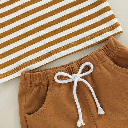 Baby Sommerkleidung Jungen Neugeborene Set Kurzarm Streifen T-Shirt und Casual Hose mit Taschen Sommer 2Pcs Outfits Kleinkind Bekleidungsset